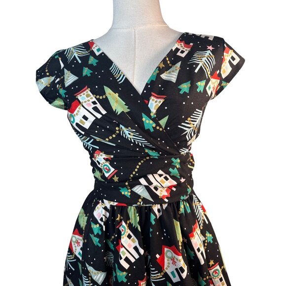 Retrolicious XS Christmas Village Party Dress Cotton Black NWT - Picture 6 of 14